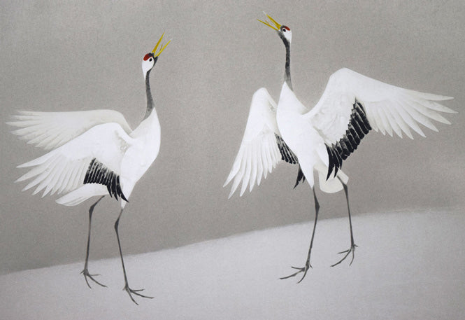 上村淳之「双鶴」シルクスクリーン版画 拡大画像1