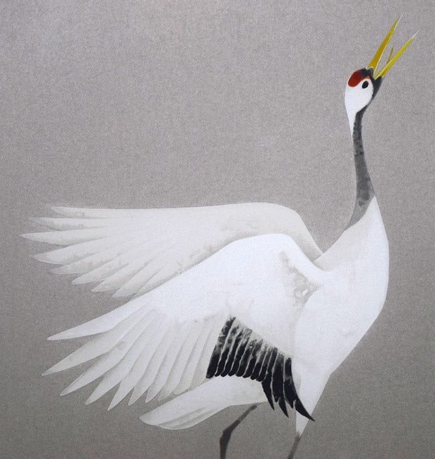 上村淳之「双鶴」シルクスクリーン版画 拡大画像2
