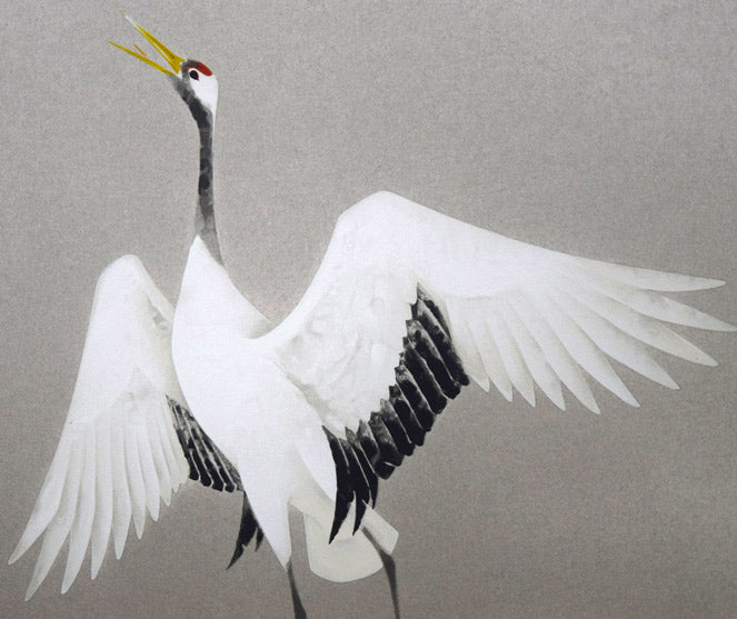 上村淳之「双鶴」シルクスクリーン版画 拡大画像4