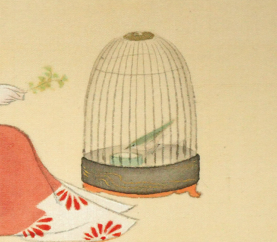 上村松園「春乃小鳥」絹本・彩色・6号 拡大画像3