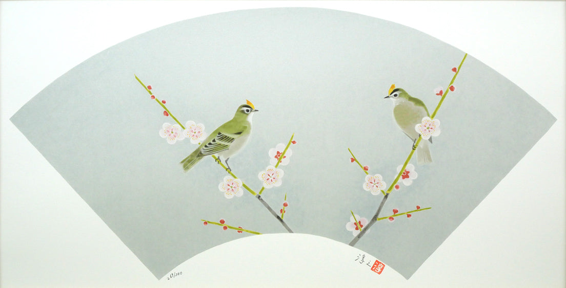 上村淳之「きくいただき(四季啼鳥・春)」シルクスクリーン版画 作品全体拡大画像