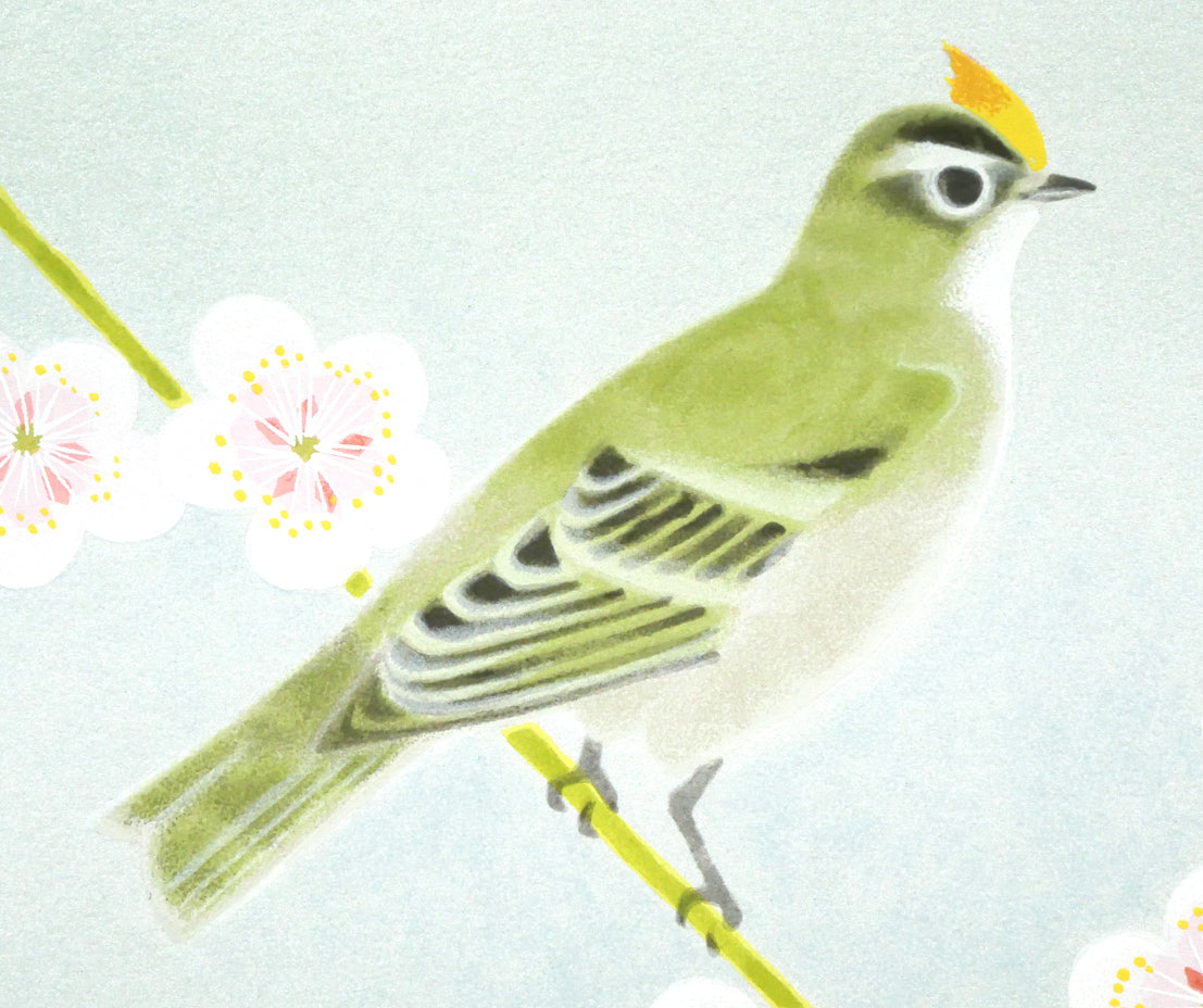 上村淳之「きくいただき(四季啼鳥・春)」シルクスクリーン版画 拡大画像3