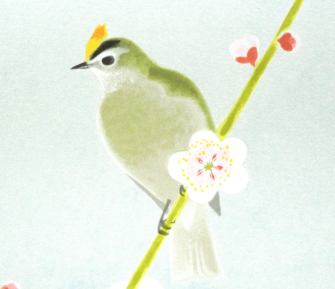 上村淳之「きくいただき(四季啼鳥・春)」シルクスクリーン版画 拡大画像4