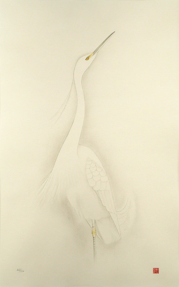 上村松篁「コサギ」リトグラフ 作品全体画像