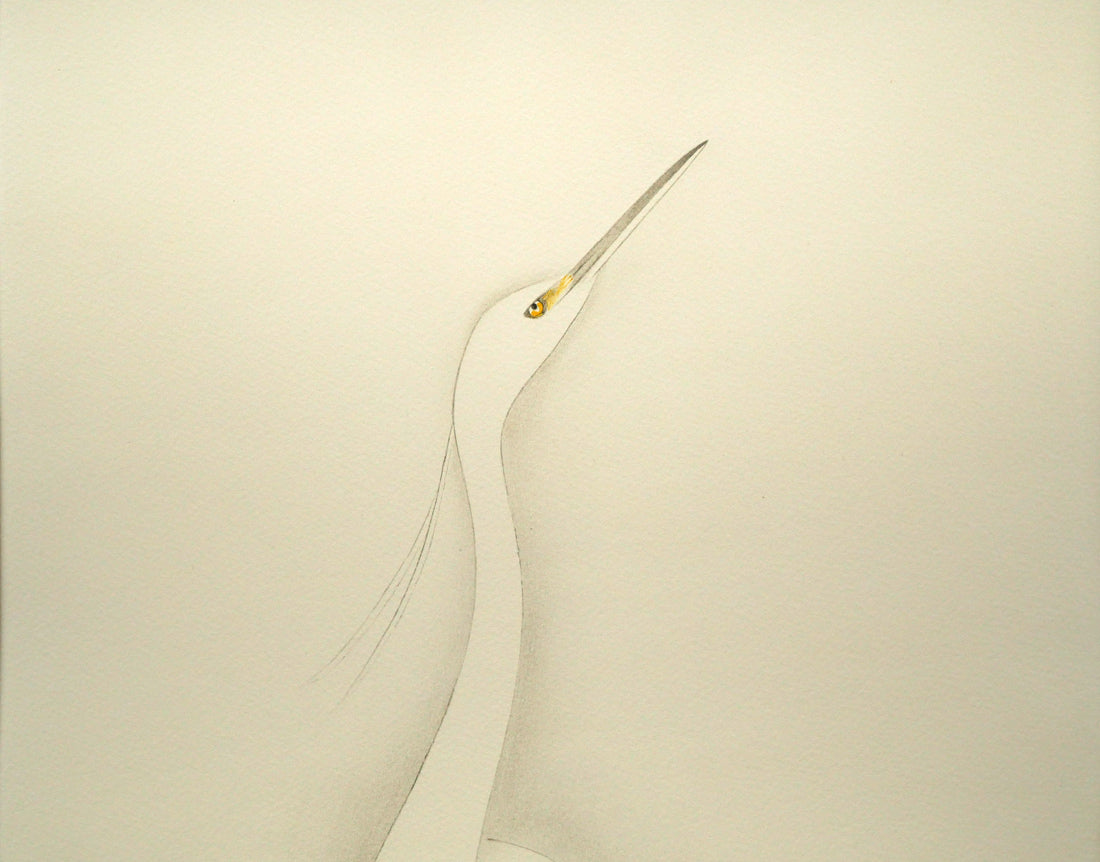 上村松篁「コサギ」リトグラフ 拡大画像1