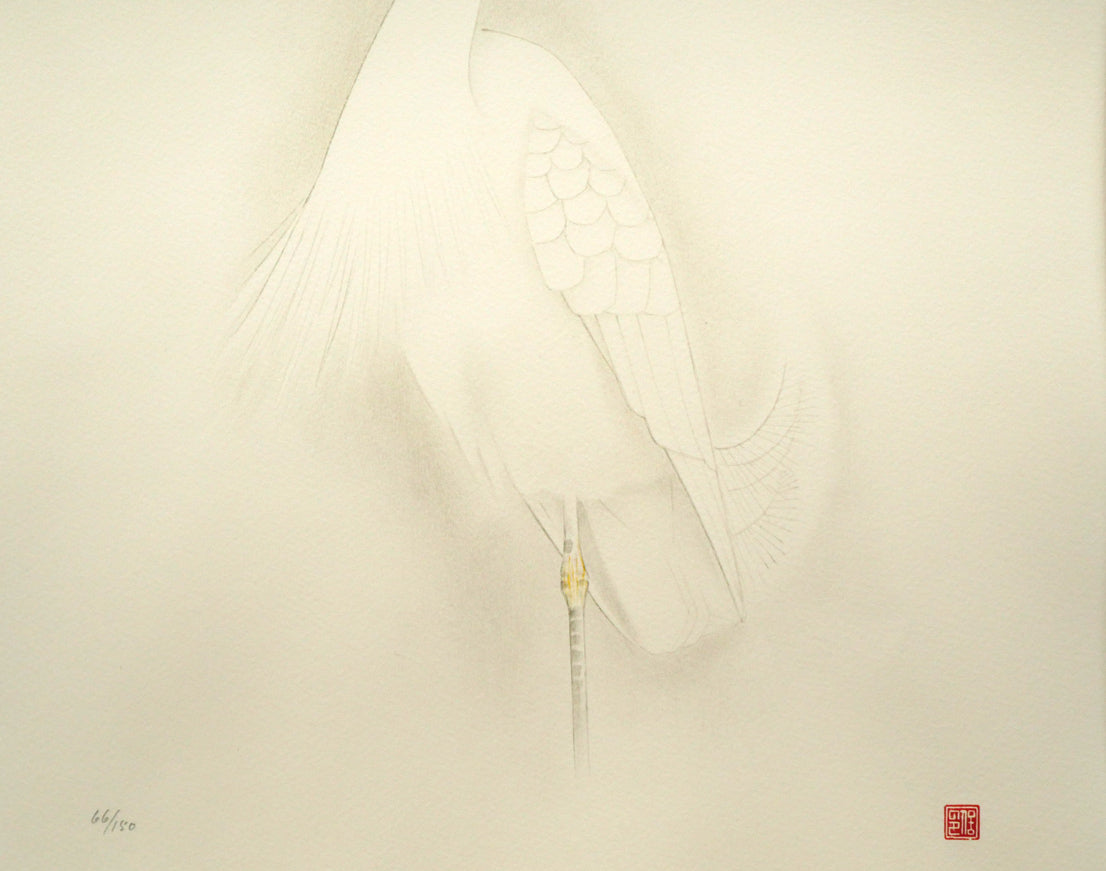 上村松篁「コサギ」リトグラフ 拡大画像3