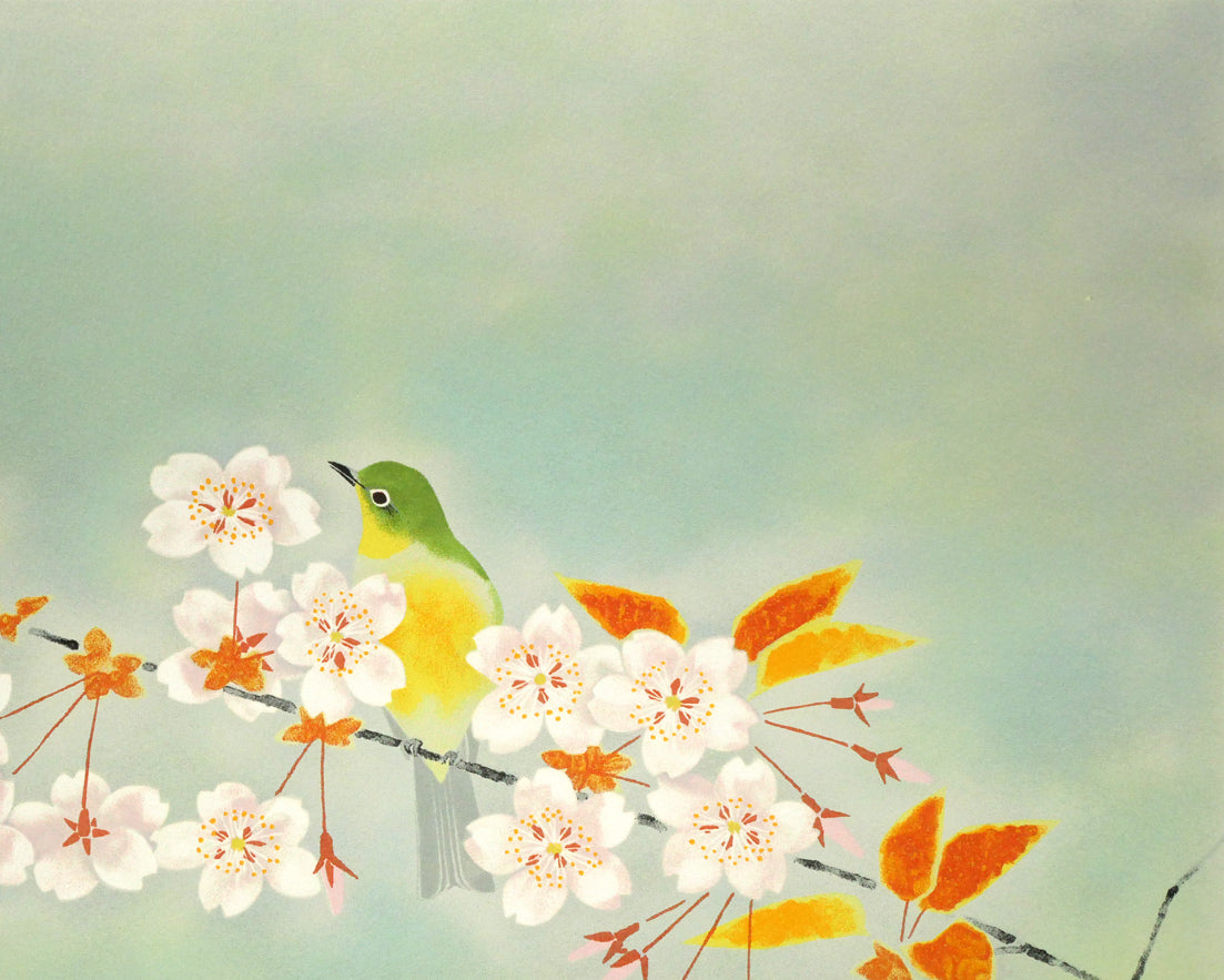 上村淳之「春信(和歌山県鳥 目白)」リトグラフ 拡大画像2