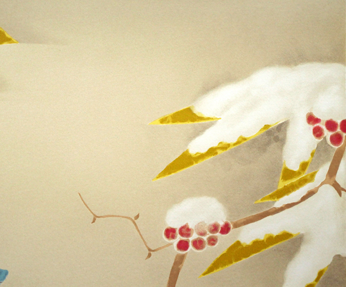 上村淳之「雪中小禽」リトグラフ 拡大画像3