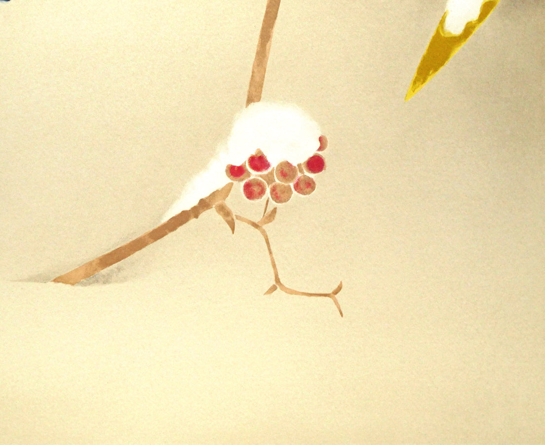 上村淳之「雪中小禽」リトグラフ 拡大画像5