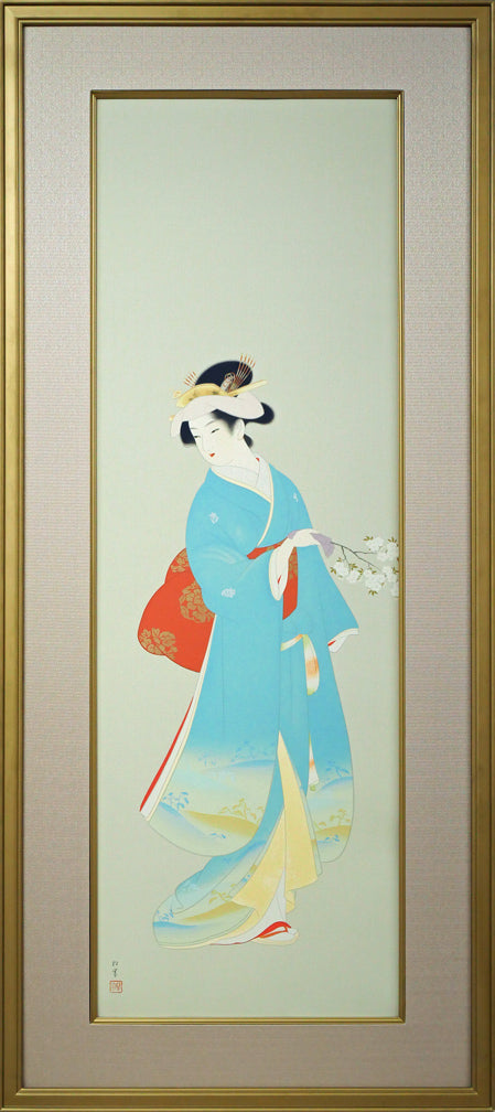 上村松園「春信」シルクスクリーン版画・絹本