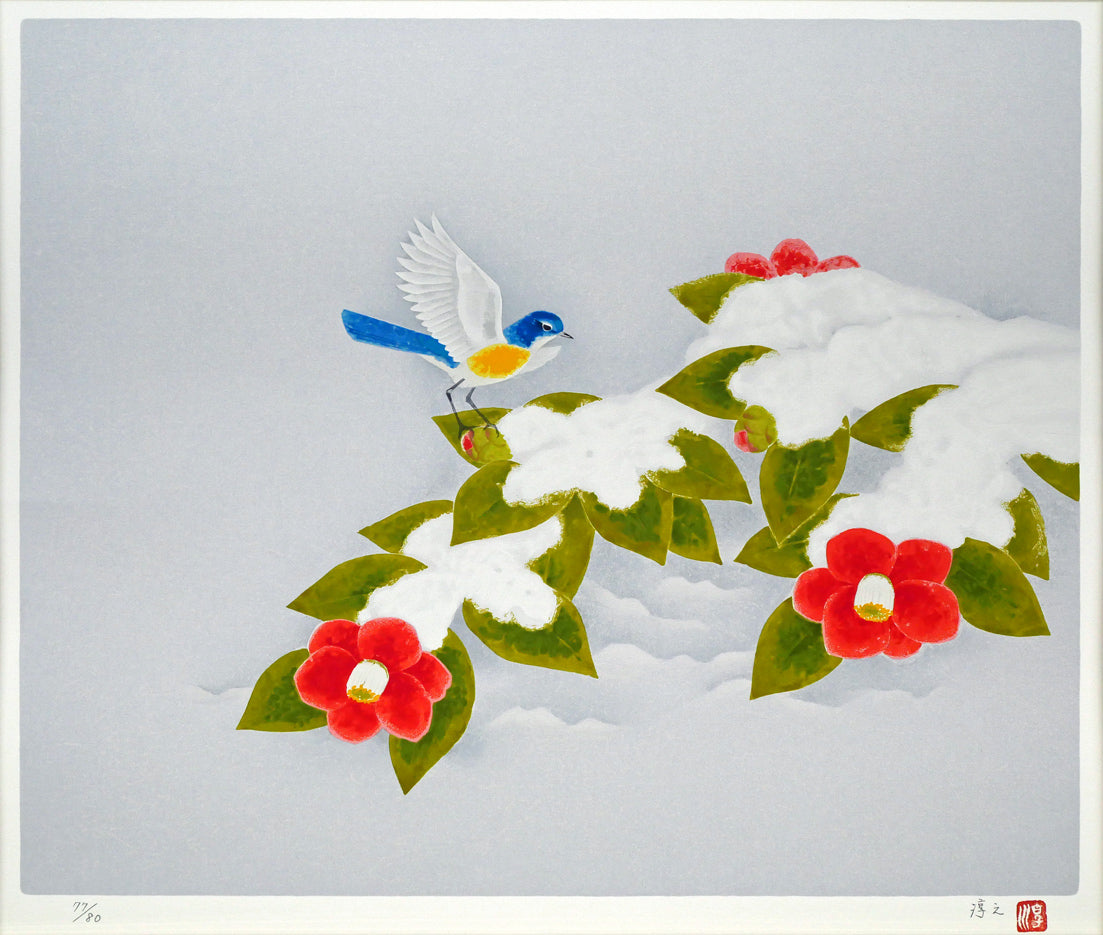 上村淳之「雪椿」シルクスクリーン版画 作品全体画像