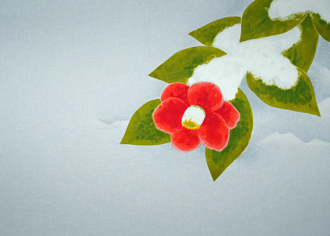 上村淳之「雪椿」シルクスクリーン版画 拡大画像4