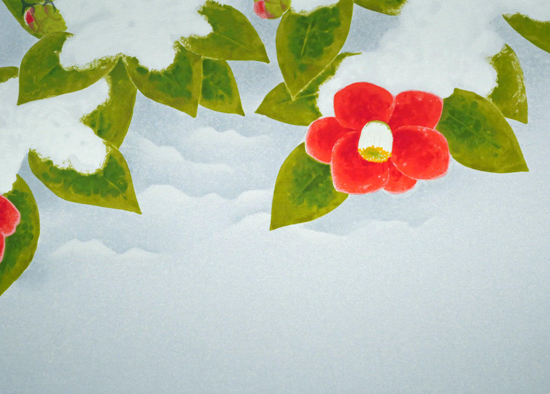 上村淳之「雪椿」シルクスクリーン版画 拡大画像5