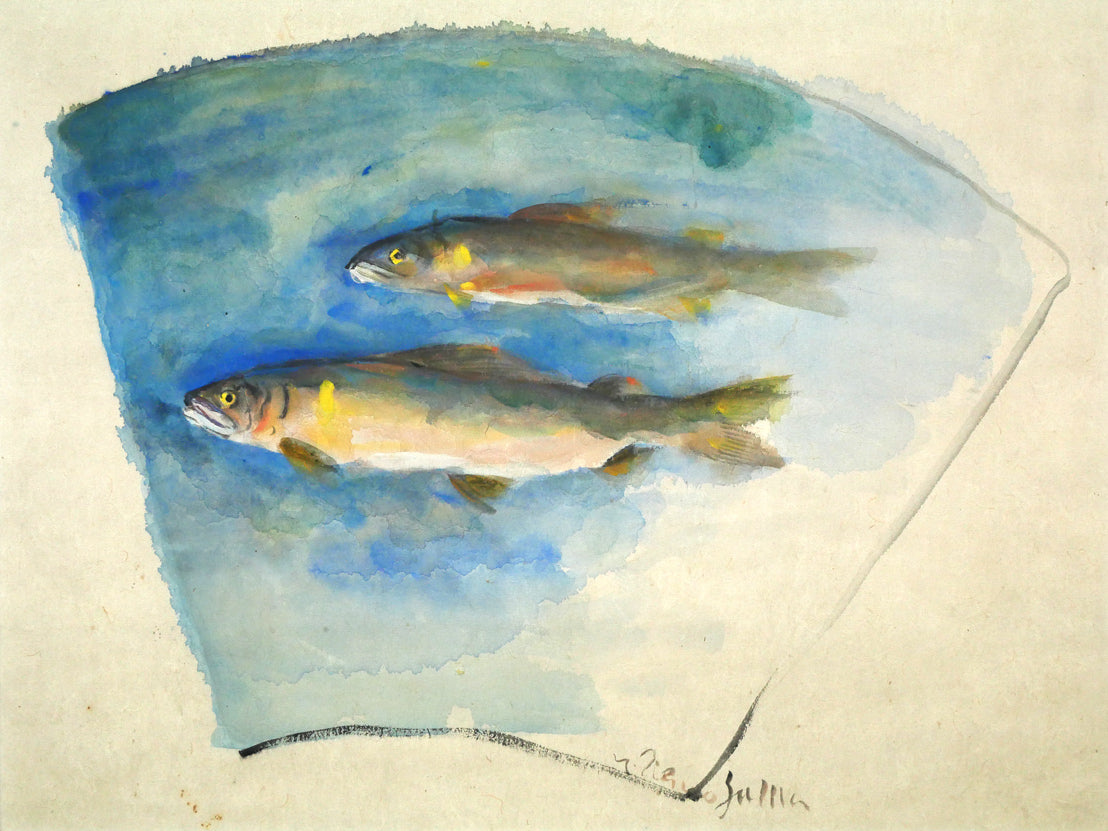 上野山清貢「鮎」墨彩画 作品全体拡大画像