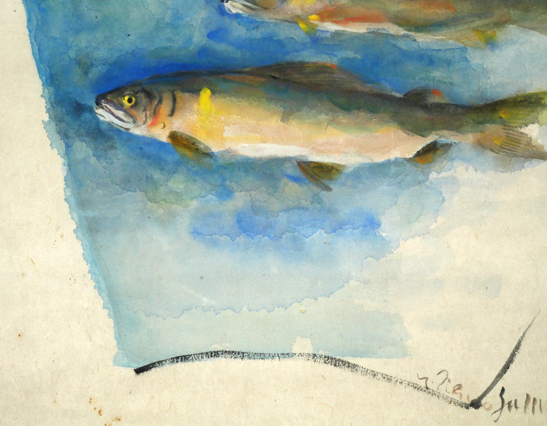 上野山清貢「鮎」墨彩画 拡大画像3