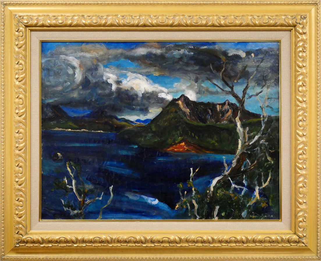 上野山清貢「晩秋の北海道摩周湖」油絵・P12号