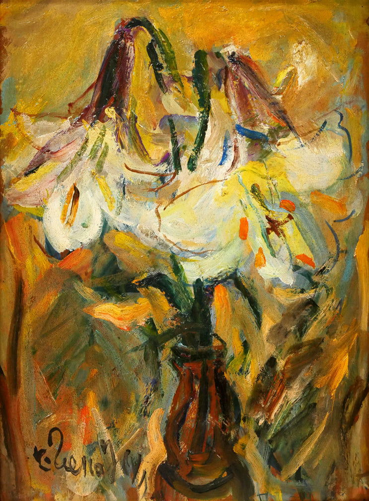 上野山清貢「百合」油絵・F4号 作品全体画像