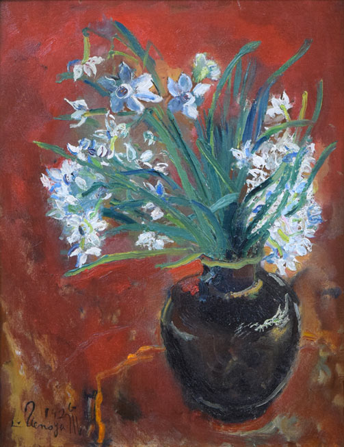 上野山清貢「花」油絵・F6号 作品全体拡大画像