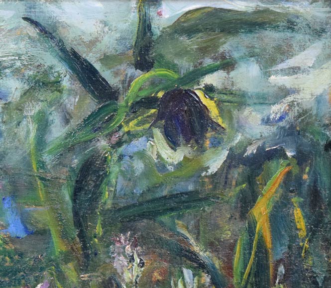 上野山清貢「アリユシヤンへの追憶 霧に咲く花」油絵・F4号 拡大画像2