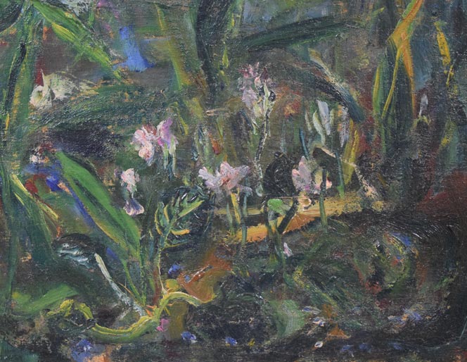 上野山清貢「アリユシヤンへの追憶 霧に咲く花」油絵・F4号 拡大画像5