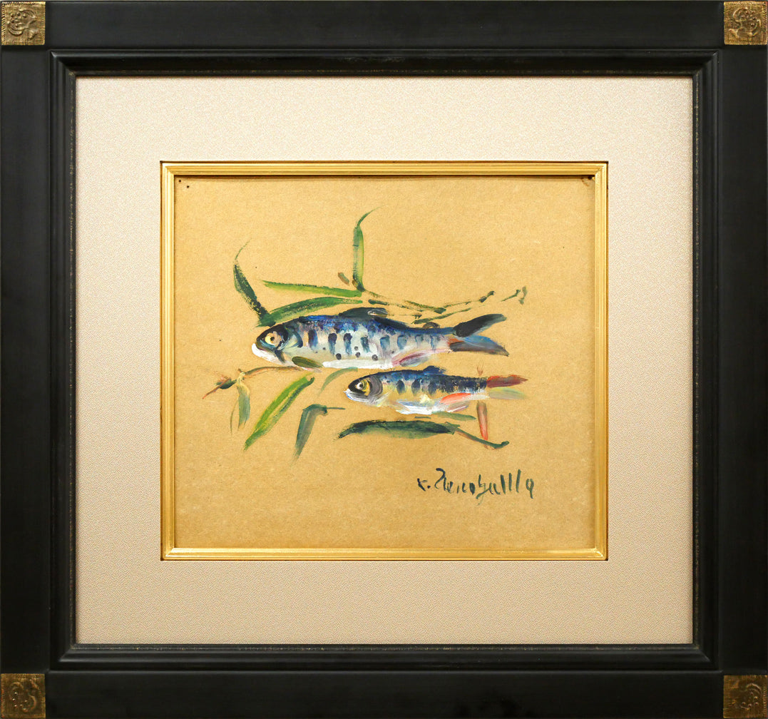 上野山清貢「ヤマメ(山女魚)」油絵・色紙