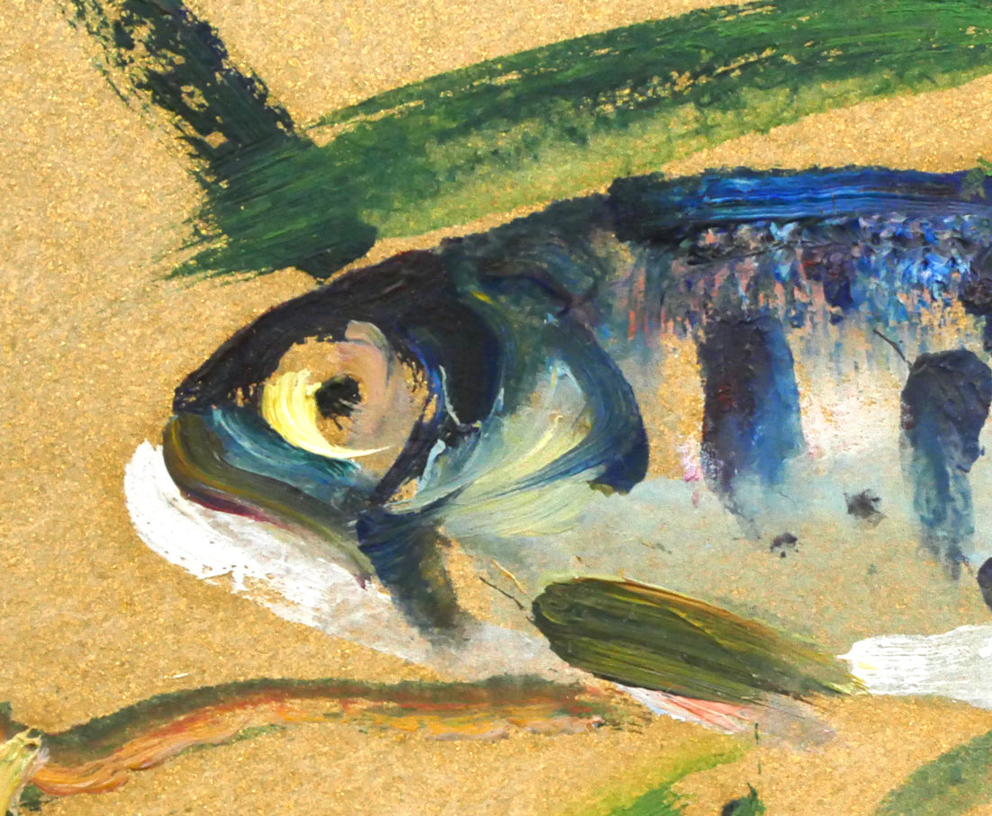 上野山清貢「ヤマメ(山女魚)」油絵・色紙 拡大画像4