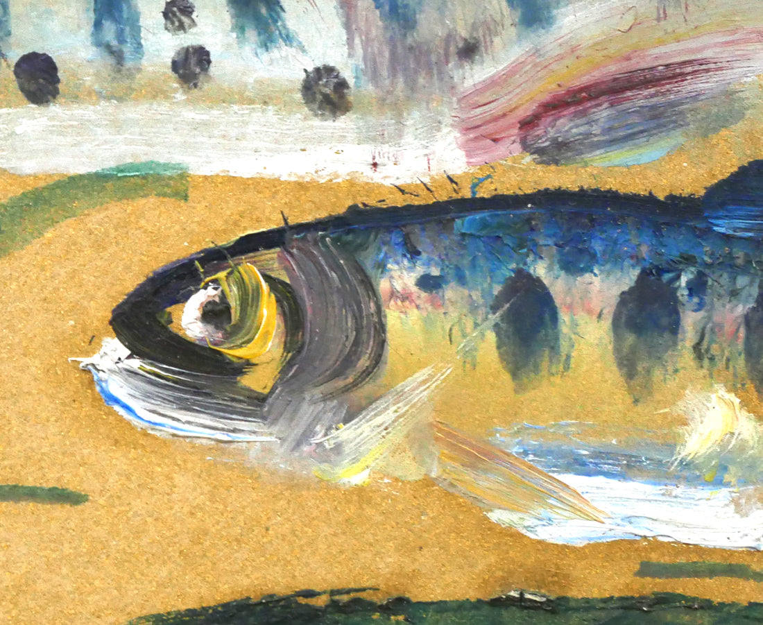 上野山清貢「ヤマメ(山女魚)」油絵・色紙 拡大画像5