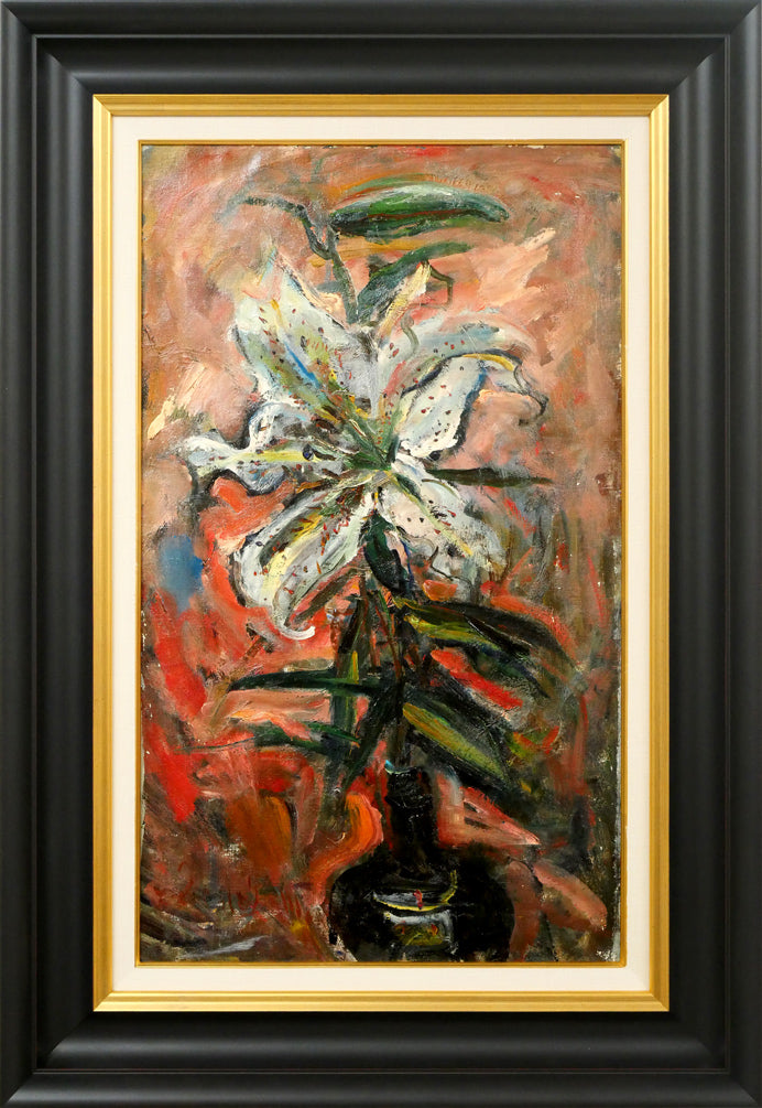 上野山清貢「山百合(ヤマユリ)の図」油絵・変形12号