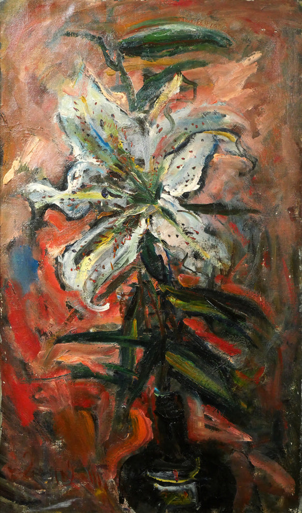 上野山清貢「山百合(ヤマユリ)の図」油絵・変形12号 作品全体画像