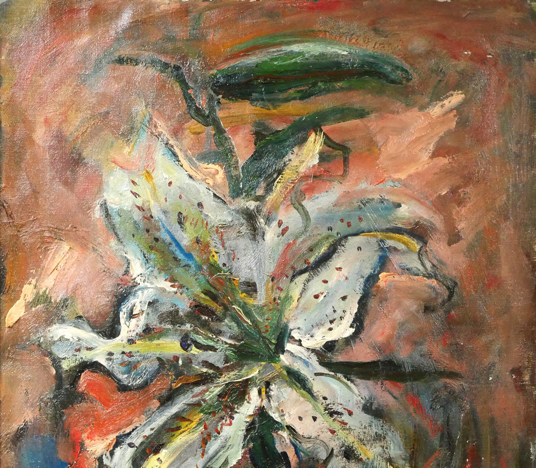 上野山清貢「山百合(ヤマユリ)の図」油絵・変形12号 拡大画像1