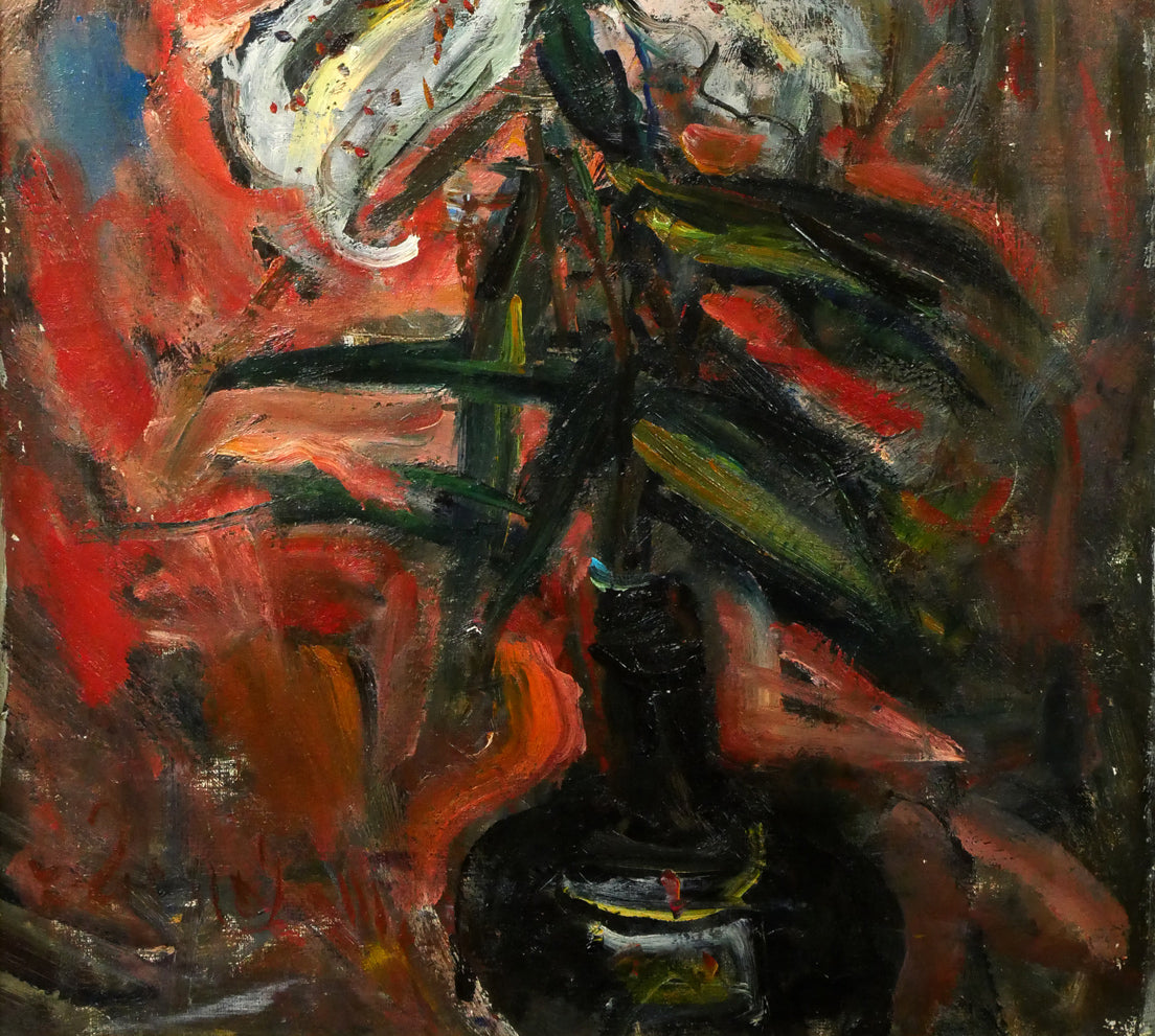 上野山清貢「山百合(ヤマユリ)の図」油絵・変形12号 拡大画像3