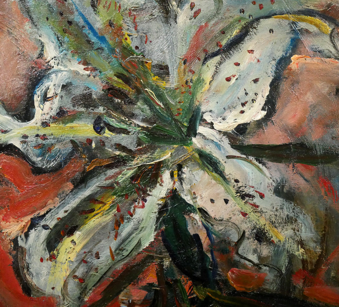 上野山清貢「山百合(ヤマユリ)の図」油絵・変形12号 拡大画像2