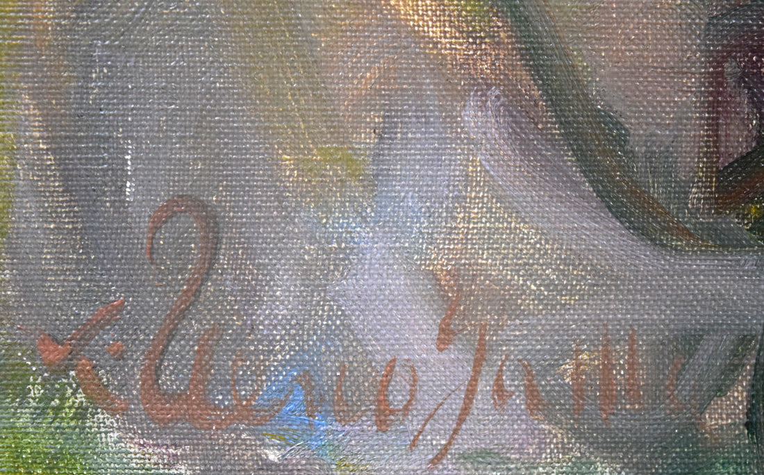 上野山清貢「残花一輪(百合花)」油絵・F5号 サイン拡大画像