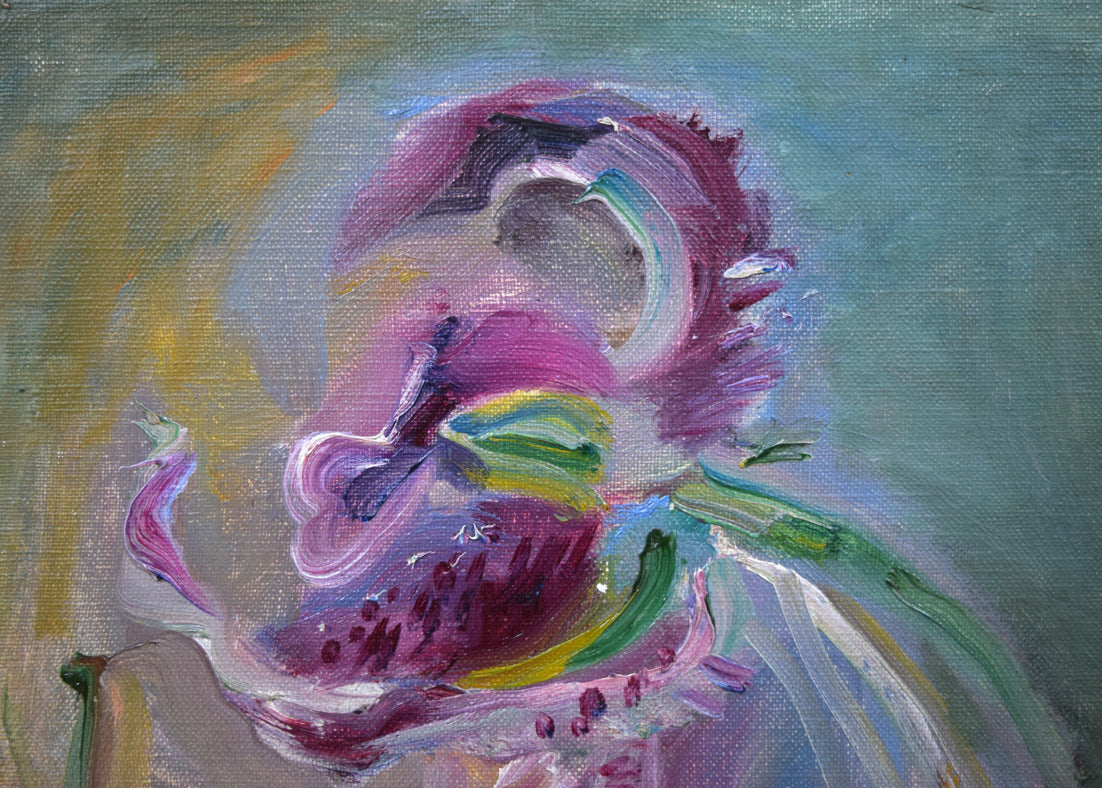 上野山清貢「残花一輪(百合花)」油絵・F5号 拡大画像1