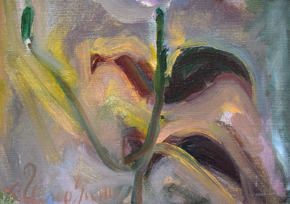 上野山清貢「残花一輪(百合花)」油絵・F5号 拡大画像3