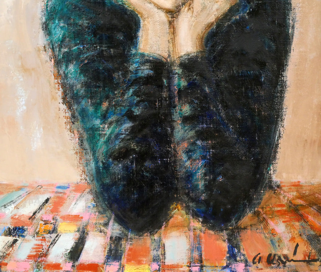 碓井正人「ほおづえをつく女」油絵・P8号 拡大画像3