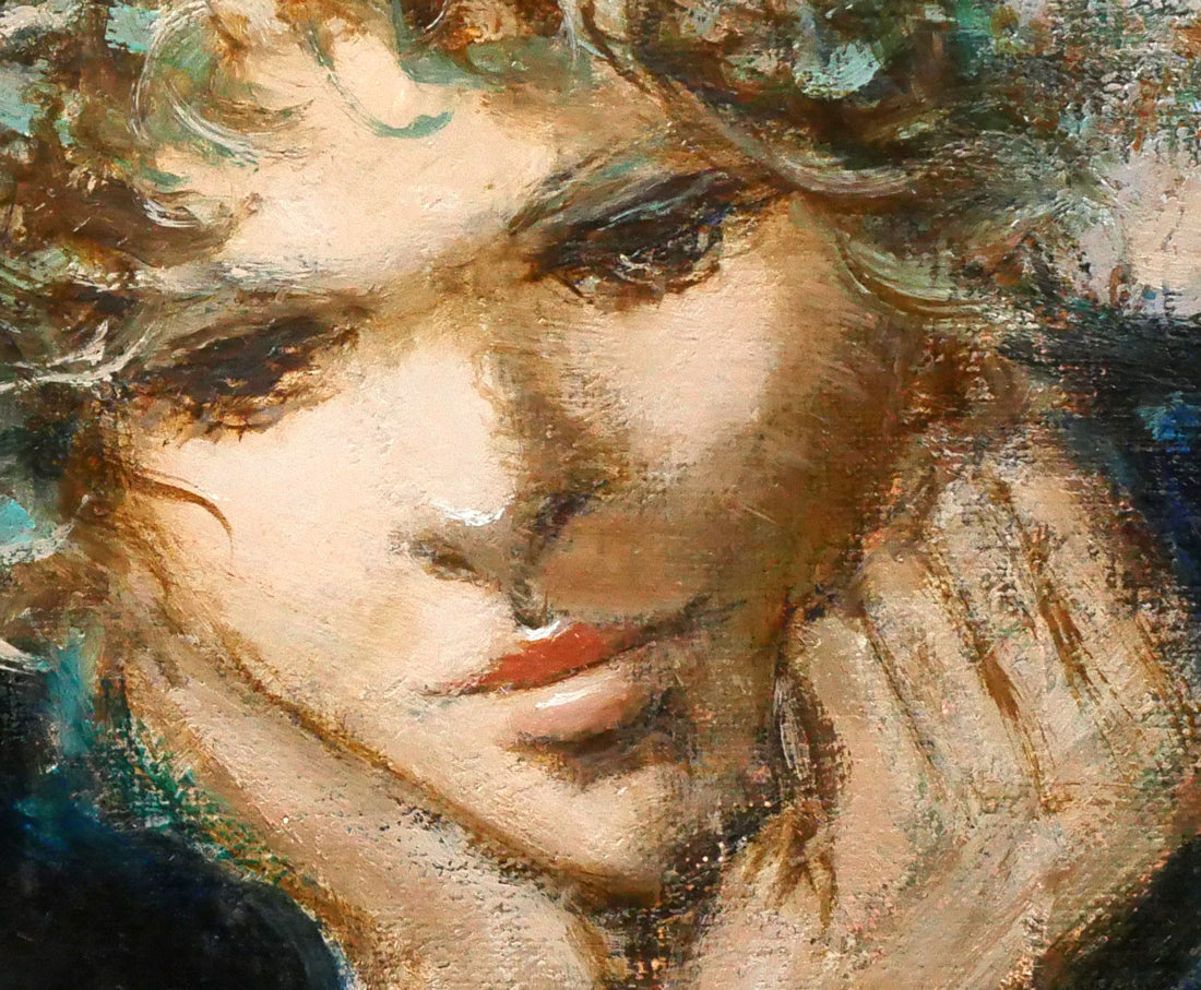 碓井正人「ほおづえをつく女」油絵・P8号 拡大画像2