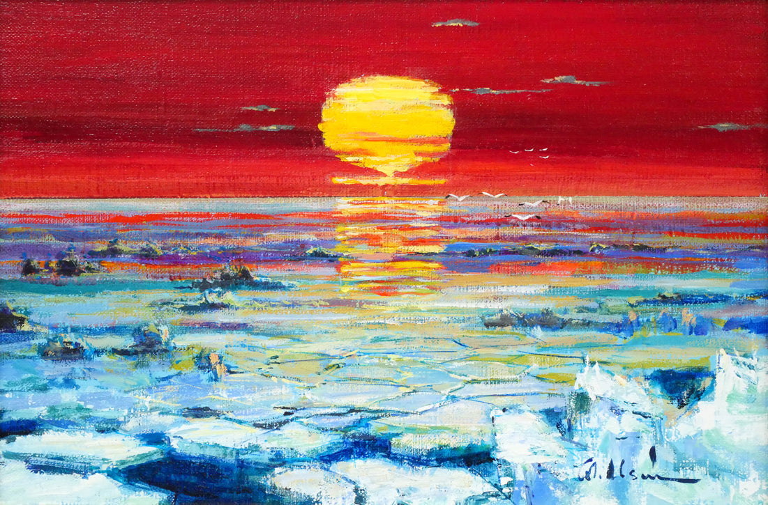 碓井正人「流氷の海」油絵・P6号 作品全体画像