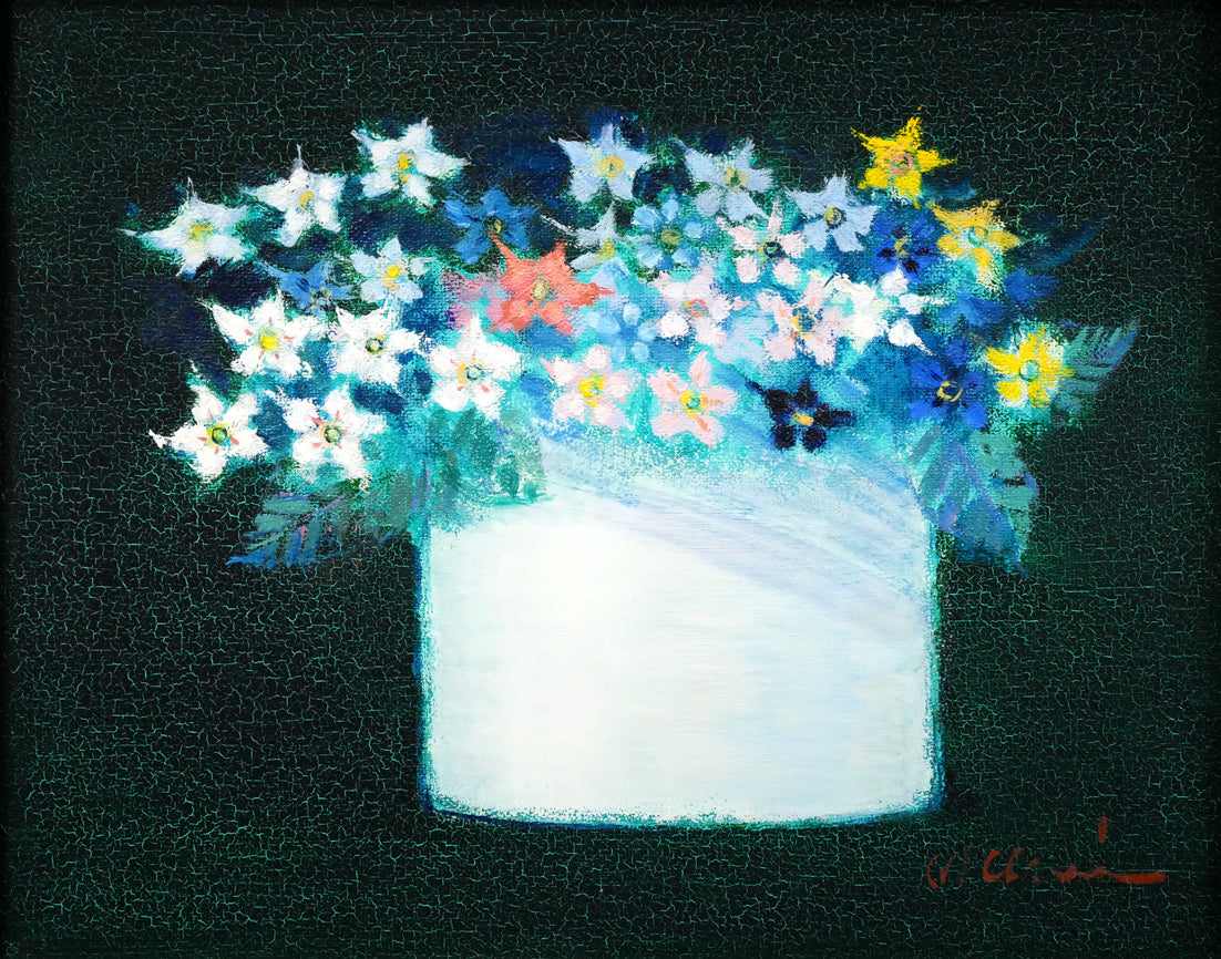 碓井正人「さくらそう」油絵・F3号 作品全体画像