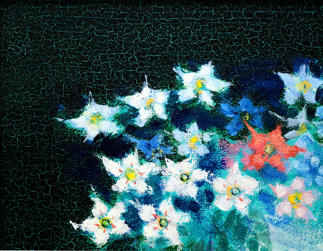 碓井正人「さくらそう」油絵・F3号 拡大画像1