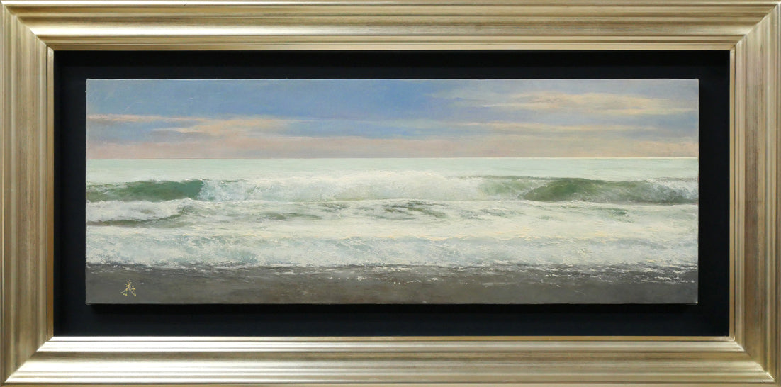 薄井義「海(スペイン・マラガ)」油絵・WF4号