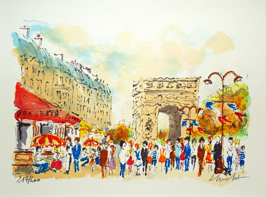 ウルバン・ウシェ(Urbain Huchet)「凱旋門(パリ)」リトグラフ 作品全体拡大画像