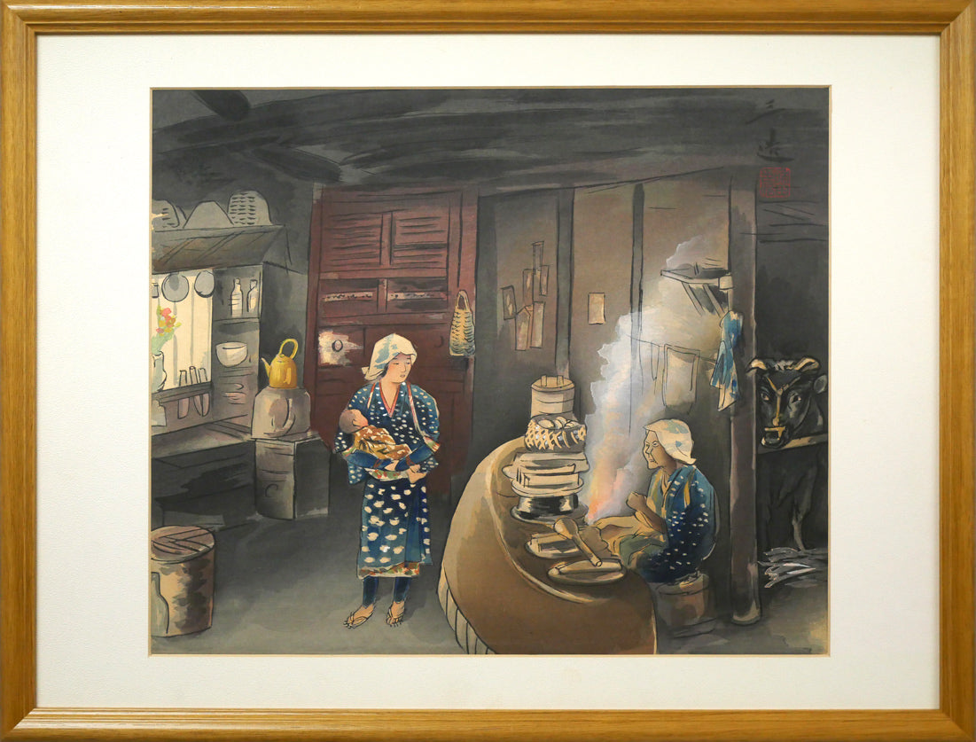 和田三造「大原女の家」木版画