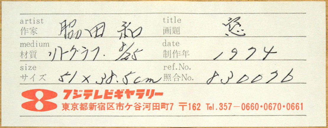 脇田和「窓」リトグラフ 額裏拡大画像(フィジテレビギャラリーシール)