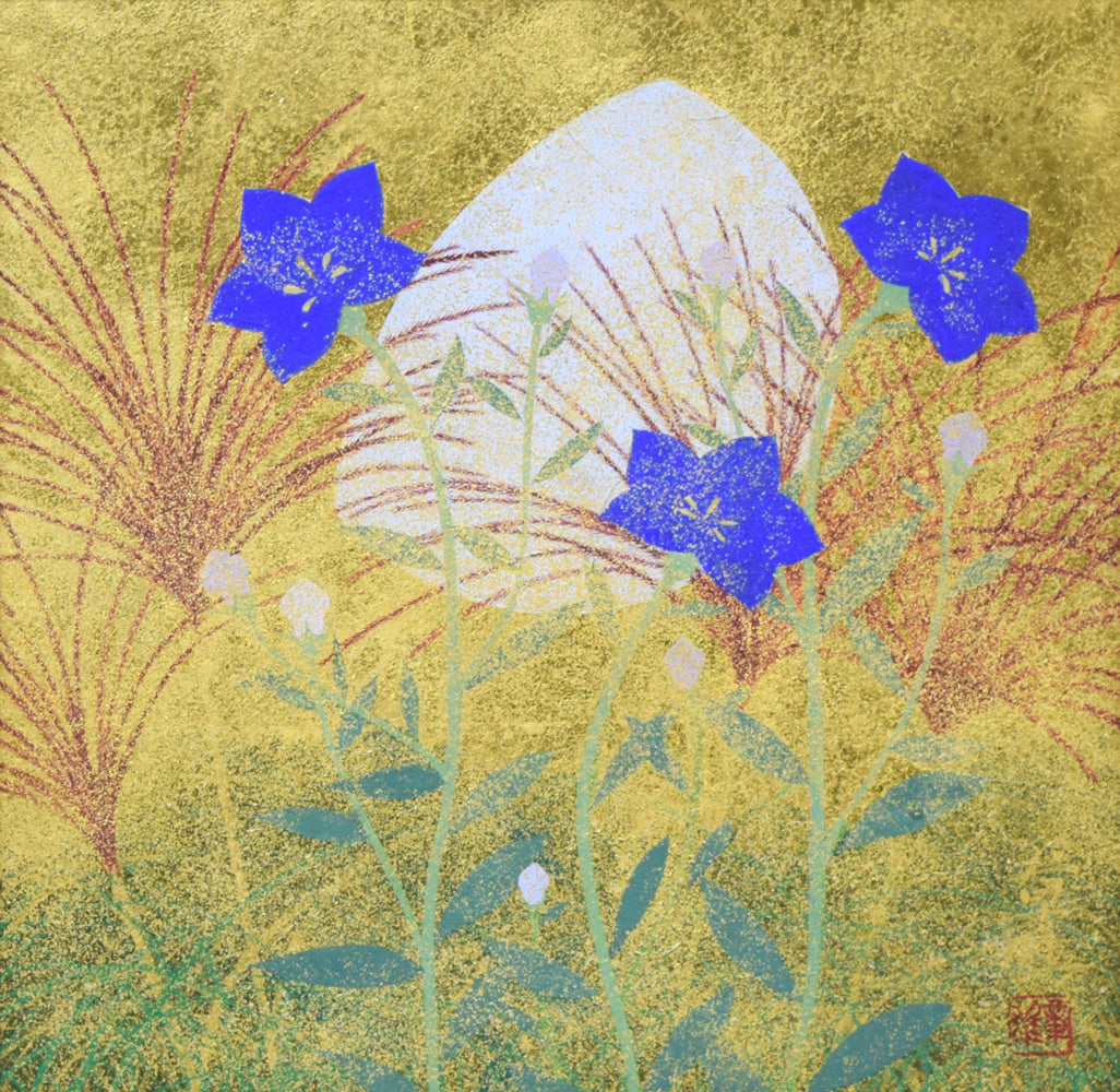 渡辺章雄「秋草」日本画・S4号 作品全体拡大画像