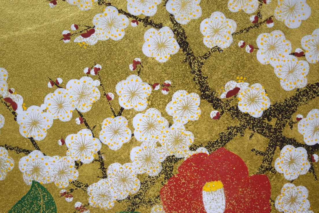 渡辺章雄「梅椿」日本画・F6号 拡大画像2