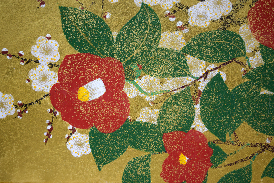 渡辺章雄「梅椿」日本画・F6号 拡大画像3