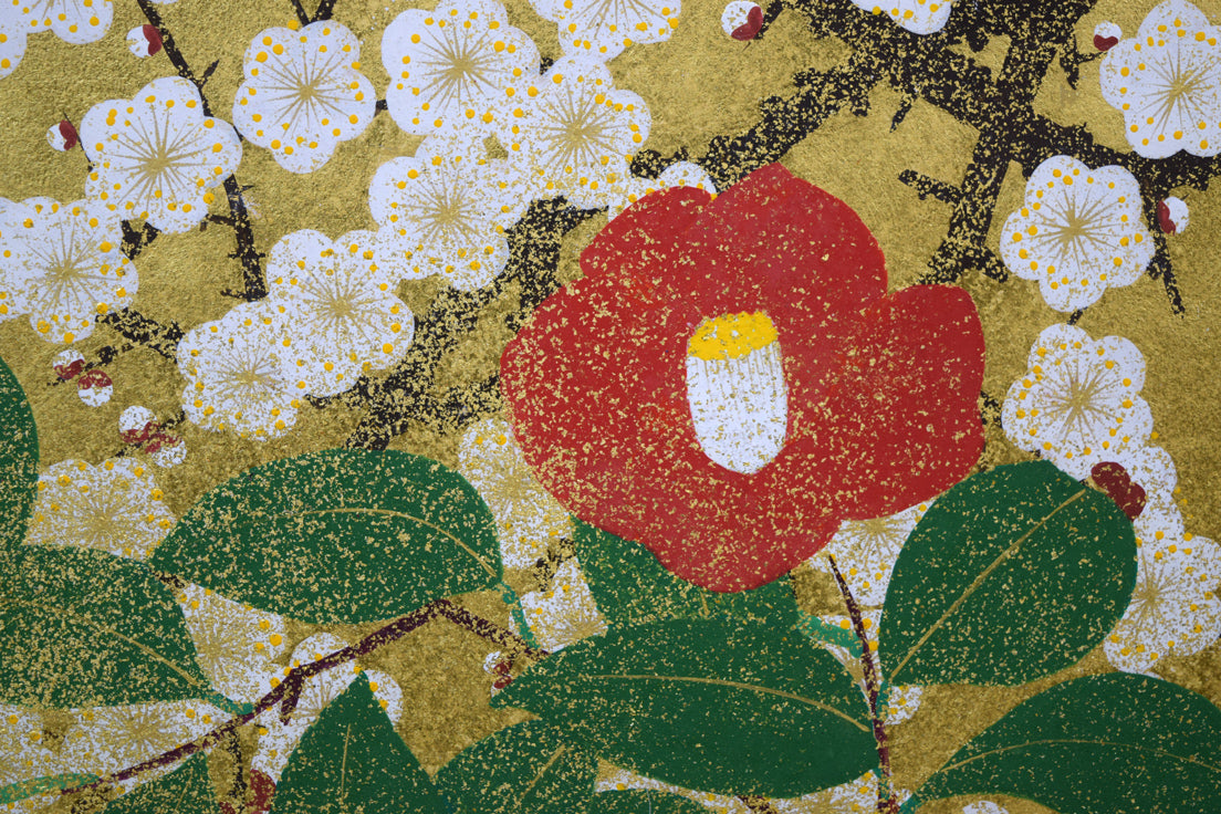 渡辺章雄「梅椿」日本画・F6号 拡大画像5