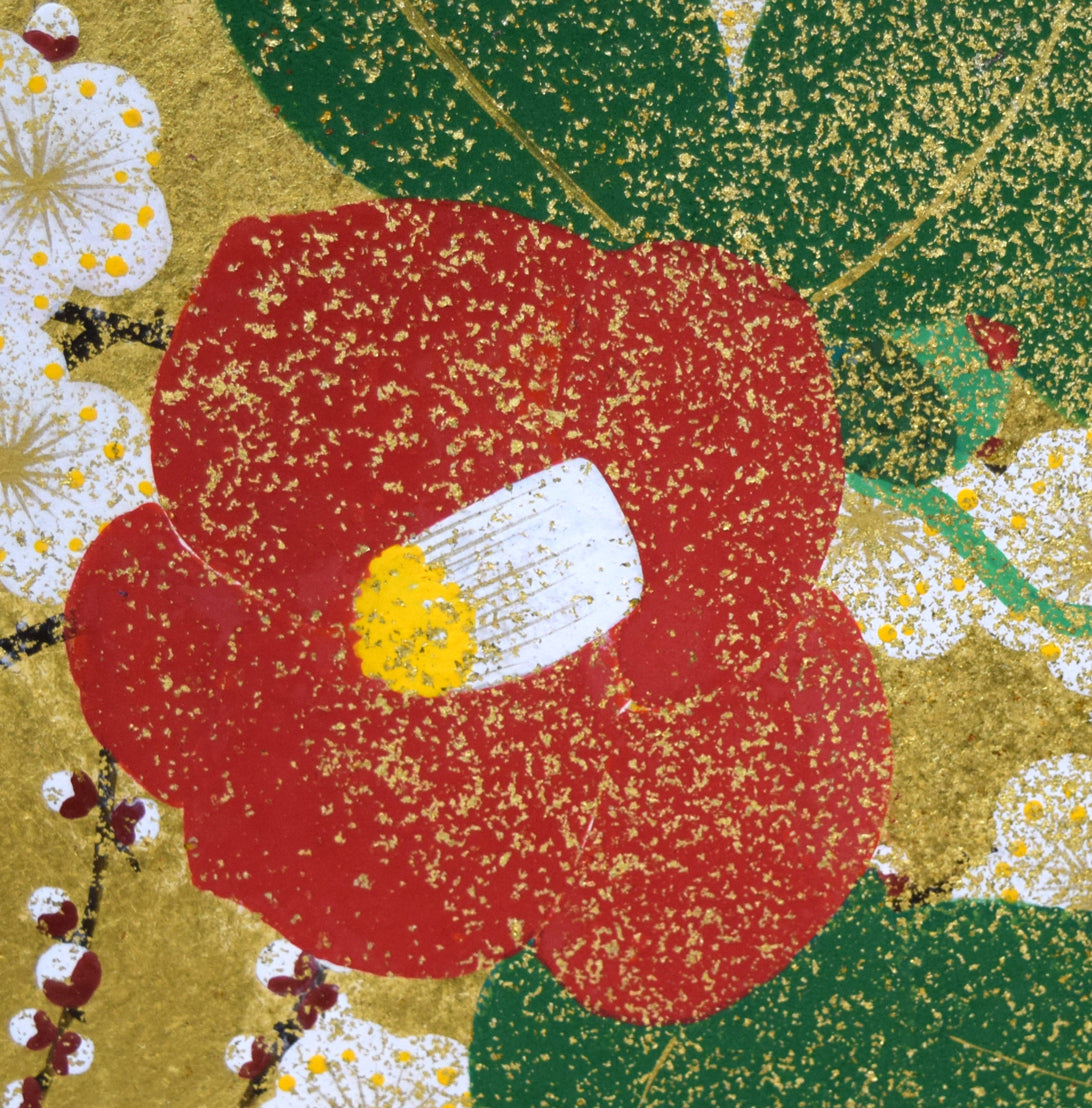 渡辺章雄「梅椿」日本画・F6号 拡大画像4