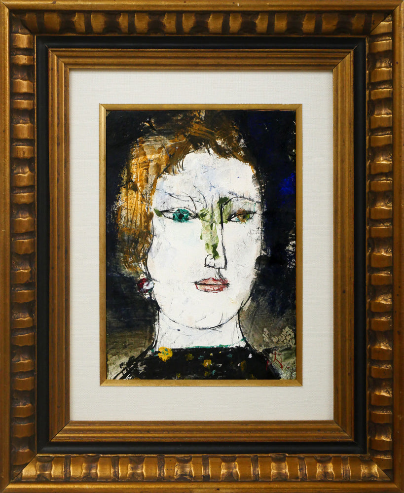 渡辺貞一「青い眼の女」油絵(21.5×15cm)